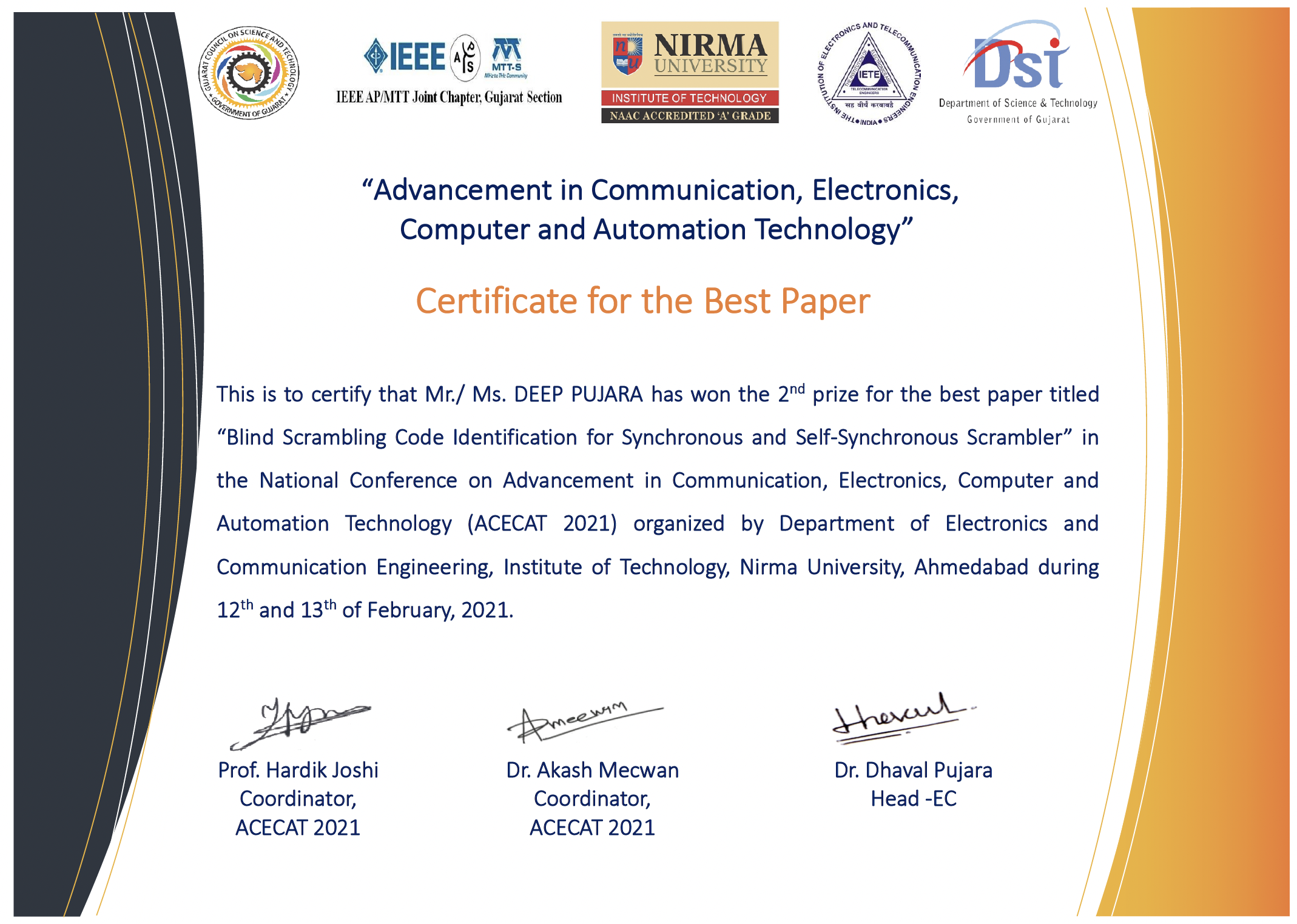 Best Paper Award - ACECAT Conference